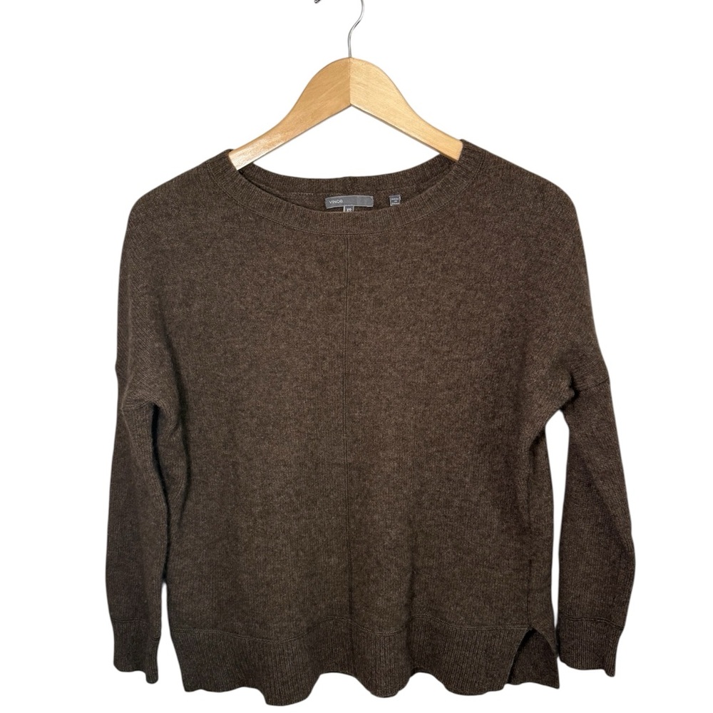 Vince Yak/Wool Drop Shoulder Split Hem Knit Sweater Brown Size XS